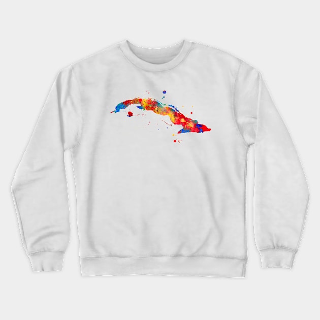 Cuba Map Watercolor Painting Crewneck Sweatshirt by Miao Miao Design